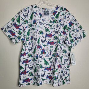 Butter Soft Size XL Scrub Top V-Neck Dinosaur Print Brand New